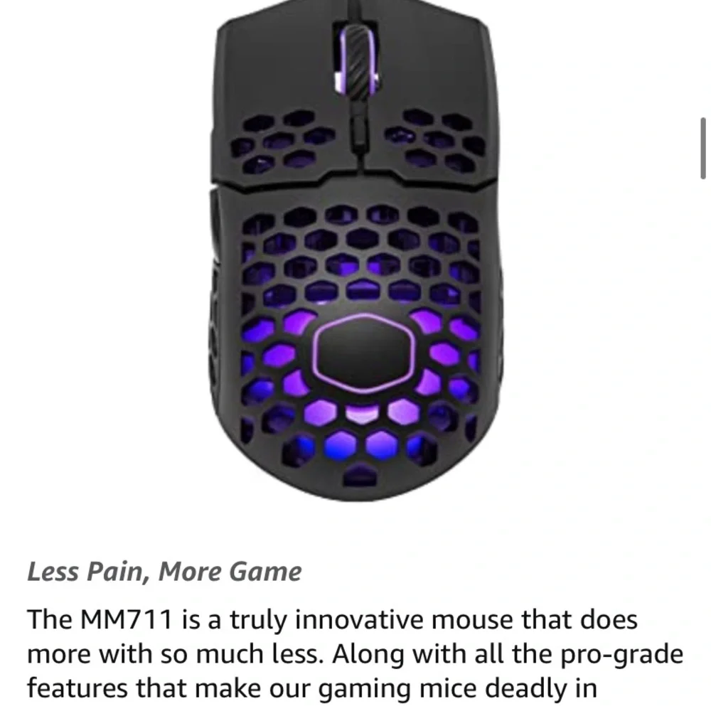 MM711 Black and Purple Gaming Mouse Honeycomb Design